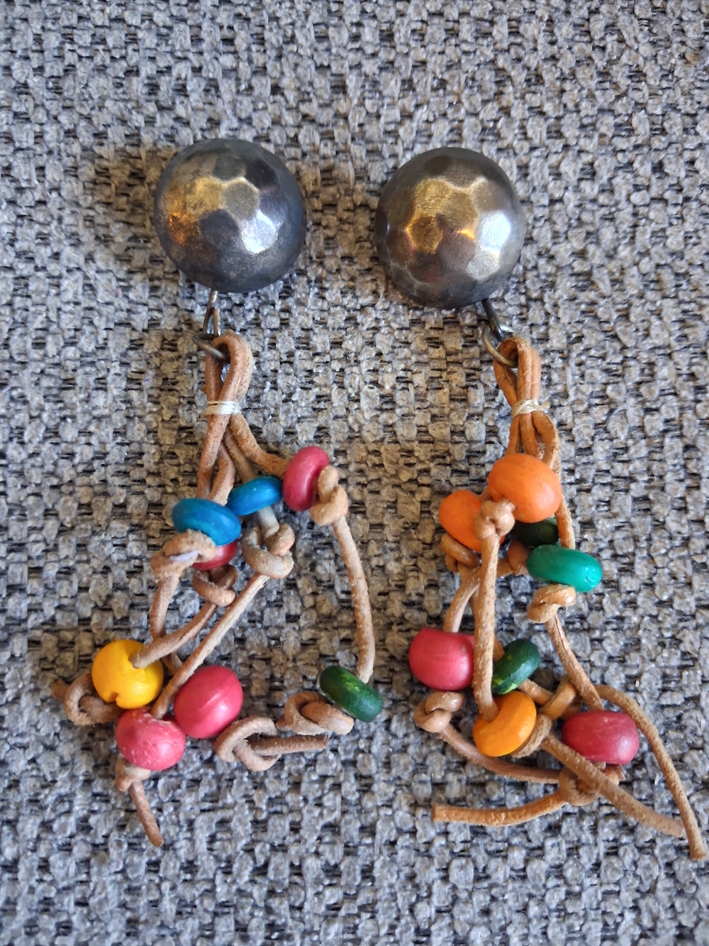 Handmade Multicolor Bead Leather Dangle Earrings